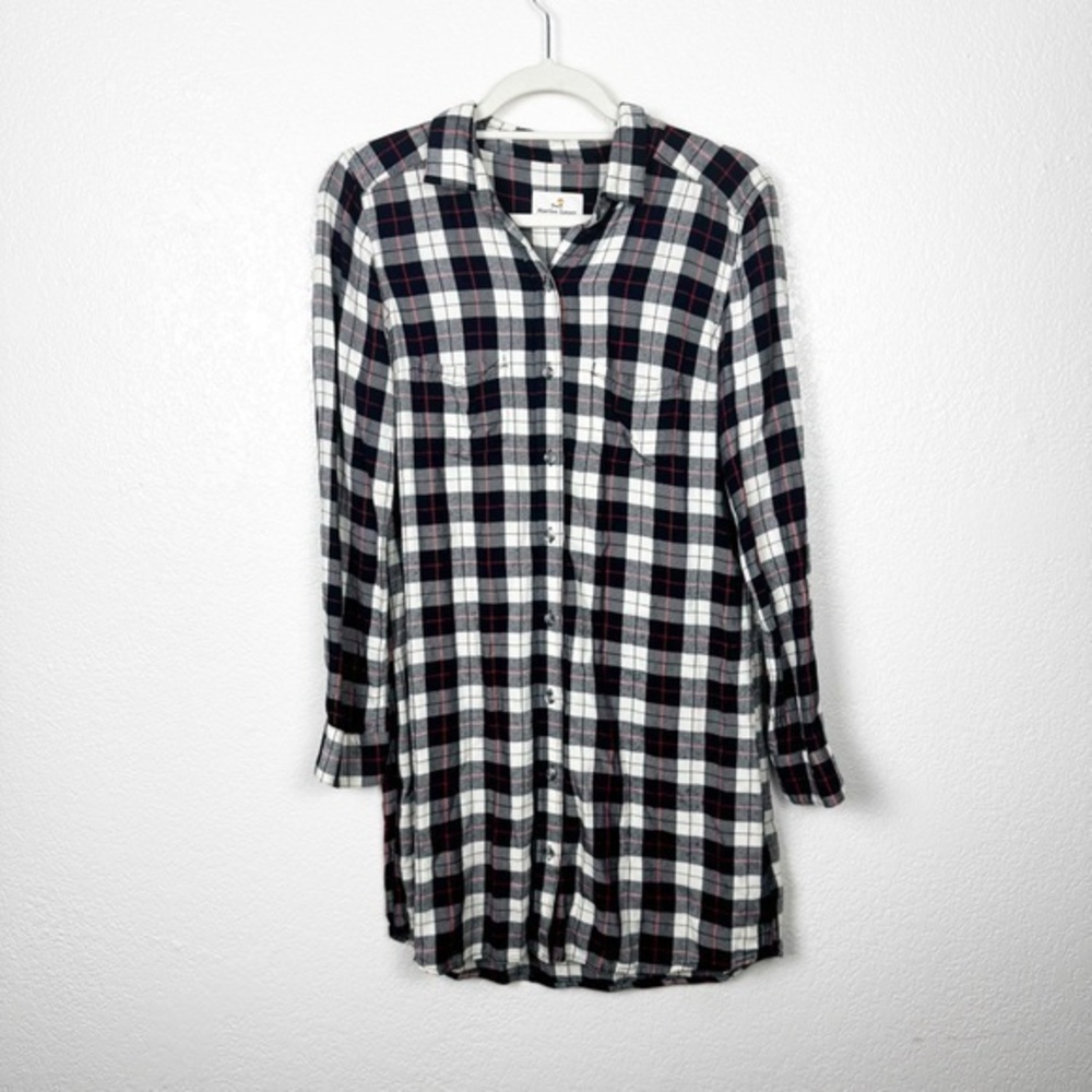 Marine Layer Popover Shirt Dress Plaid Red Blue Size Medium